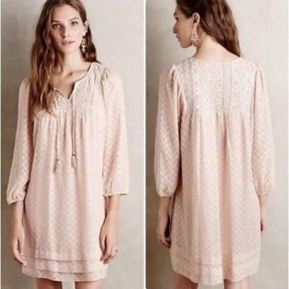 Anthropologie Dresses & Skirts - Anthropologie Lace Mini Dress Dusty pink Sequins